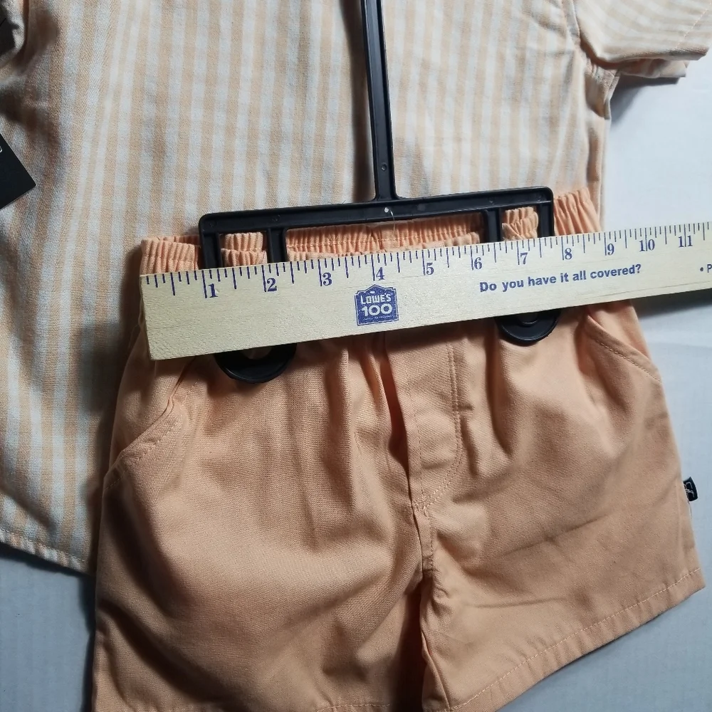 NWT GERBER MODERN MOMENTS BOY'S PEACH AND WHITE SHIRT AND SHORT SET SIZE 3T